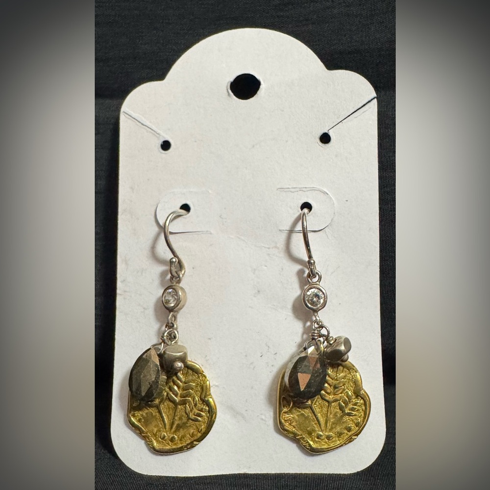 Silpada Sterling Silver Earrings: Brass Pyrite CZ “Perfect Composition “ - Picture 2 of 9